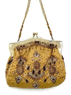 Christiana 100% Silk Gold Beaded Mini Handbag Made in India